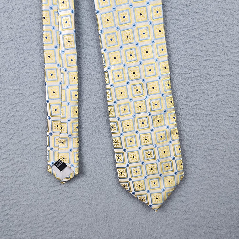 Laurant Bennet Tie Mens One Size Yellow Geometric Microfiber Classic Necktie